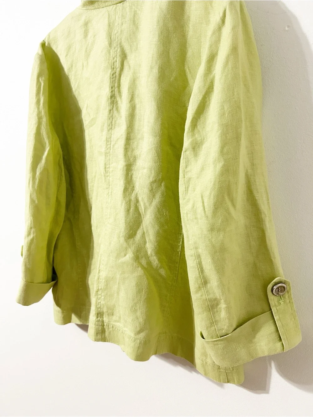 JM Collection Petite Linen Utility Jacket Light Green Lime Size 14P Button Front